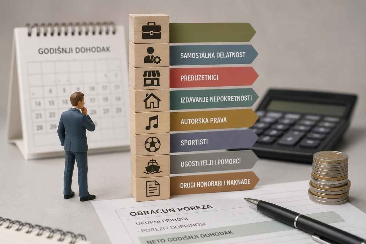 Prikaz različitih vrsta prihoda koji ulaze u obračun godišnjeg poreza građana.